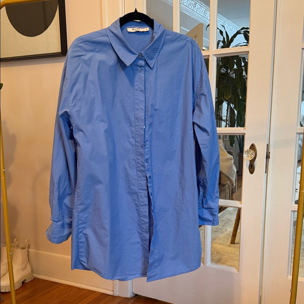 Elegant Blue Long Sleeve Shirt Dress